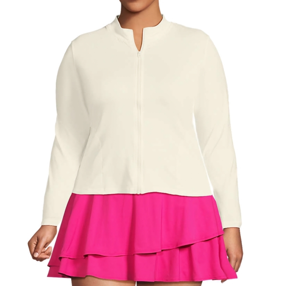 Lands' End Lg. White Cooling Zip Front Long Sleeve Mock Neck Sun Protection, New
